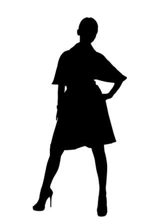 Shadow of beautiful female model posing in dress on white background, 3D illustration, 3D renderingの写真素材