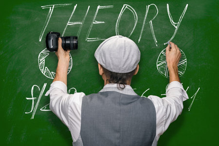 Man with photo equipment teaching at professional photography coursesの写真素材