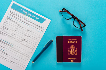Policy document form with hispanic passport for traveler life and health protectionの写真素材
