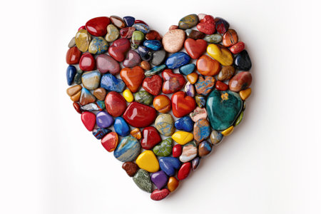 Stone mosaic in the shape of heart made of multicolor pebbles. generative AIの素材