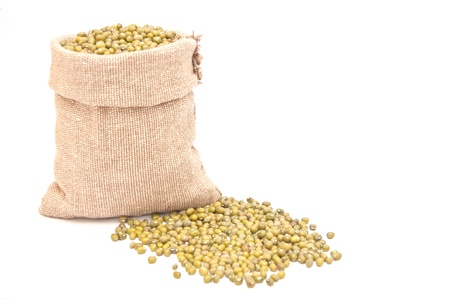 green beans in bag  on white background の写真素材