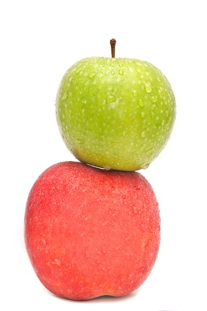 green apple and red apple on white background の写真素材