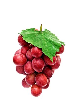 red grape whith leaf isolated on white background の写真素材