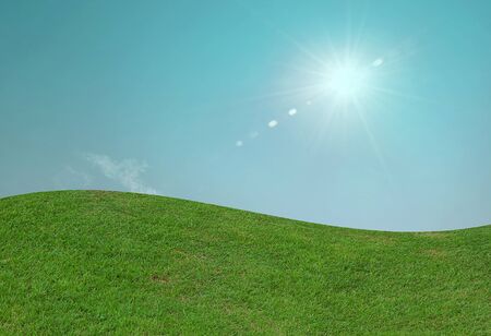 green field and sun skyの写真素材