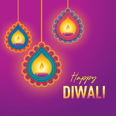 Happy Deepavali Celebration with Hanging Oil Lamp Decorationの写真素材