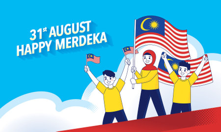 Malaysia Celebrates 66th Merdeka Day Bannerのイラスト素材