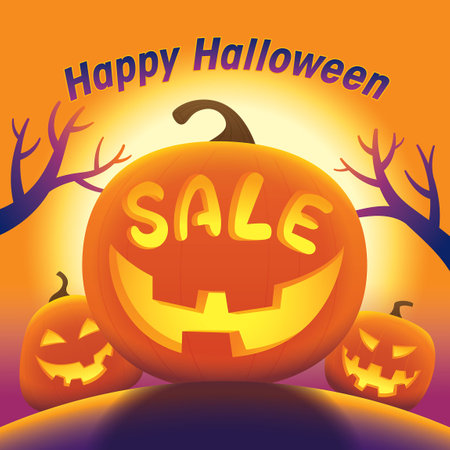Halloween Celebration with Sale Text On The Jack-O-Lantern as Background Decorationのイラスト素材