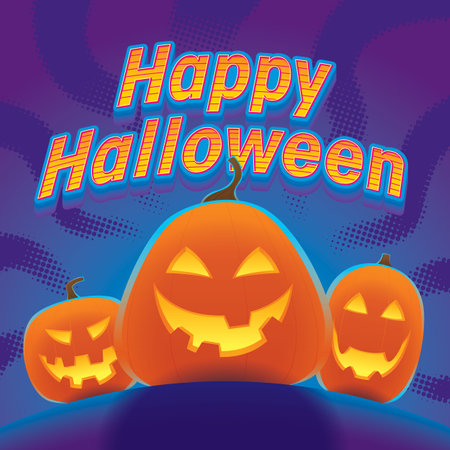 Halloween Celebration with Giant Pumpkins Blue Background Decorationの写真素材