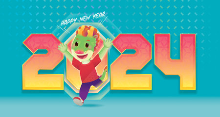 Happy New Year 2024. Year of the Dragonのイラスト素材