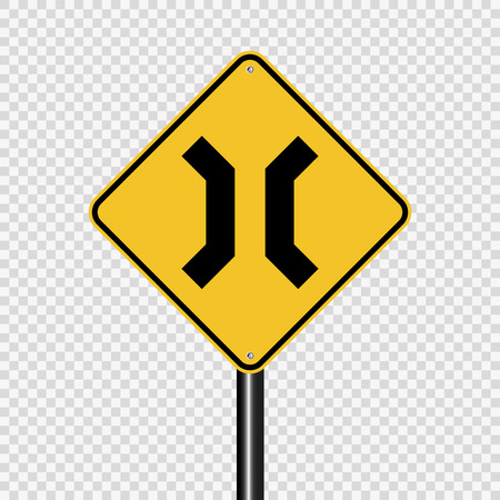 Approaching narrow bridge sign on transparent backgroundのイラスト素材