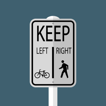 Bicycles Keep Left Pedestrians Keep Right Sign isolated on grey sky background.Vector illustrationのイラスト素材