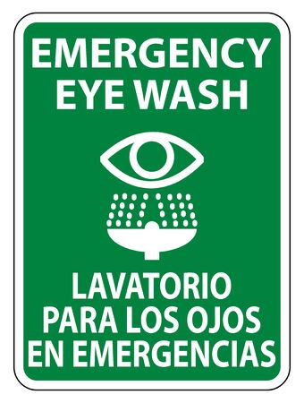 Bilingual Emergency Eye Wash Sign Isolate On White Background,Vector Illustrationのイラスト素材
