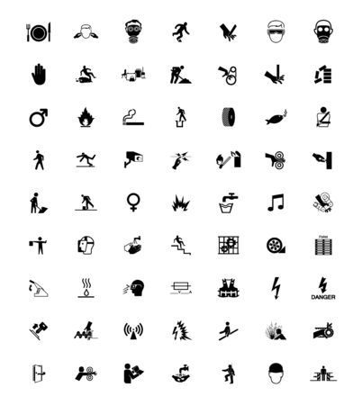 Warning signs, industrial hazards icon labels Sign Isolated on White Background,Vector Illustration のイラスト素材
