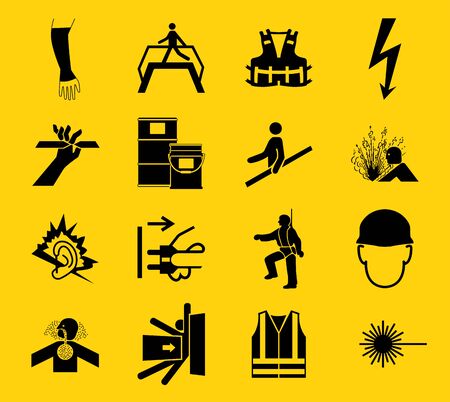 Warning signs,industrial hazards icon labels Sign Isolated on White Background,Vector Illustration のイラスト素材