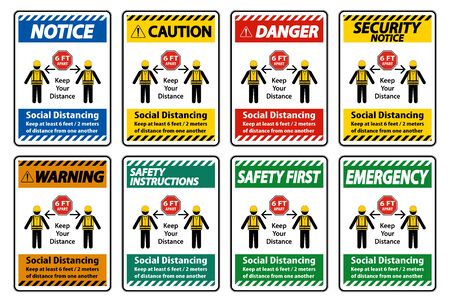 Social Distancing Construction Sign Isolate On White Background,Vector Illustrationのイラスト素材