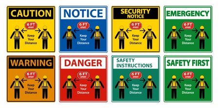 Social Distancing Construction Sign Isolate On White Background,Vector Illustrationのイラスト素材
