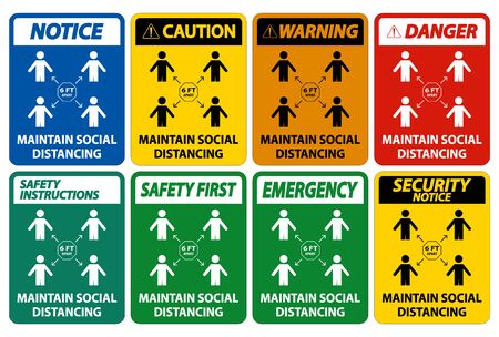 Maintain social distancing, stay 6ft apart sign,coronavirus COVID-19 Sign Isolate On White Background,Vector Illustrationのイラスト素材