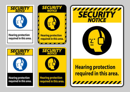 Security Notice PPE Sign Hearing Protection Required In This Area with Symbolのイラスト素材