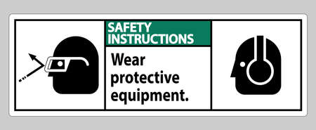Safety Instructions Sign Wear Protective Equipment with goggles and glasses graphicsのイラスト素材