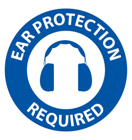 Notice Ear Protection Required Sign on white backgroundのイラスト素材