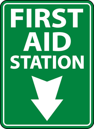 First Aid Station Sign on white backgroundのイラスト素材