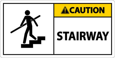 Caution Stairway Sign On White Backgroundのイラスト素材
