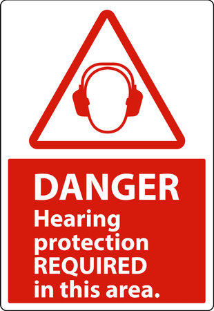 Danger Hearing Protection Required Sign On White Backgroundのイラスト素材