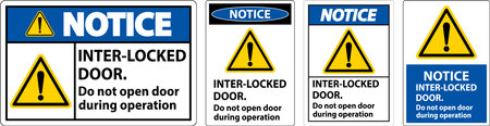 Safety sign notice Interlock doors do not open door during operation.のイラスト素材