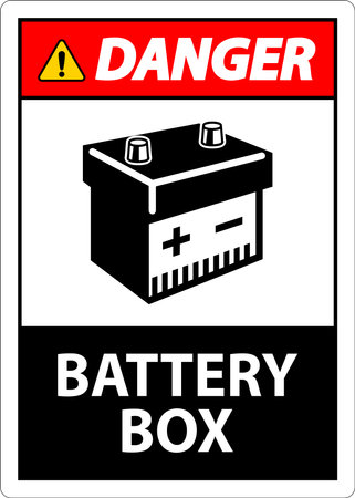 Danger Battery Box with Icon Sign On White Backgroundのイラスト素材