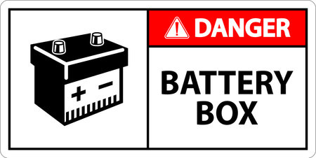 Danger Battery Box with Icon Sign On White Backgroundのイラスト素材