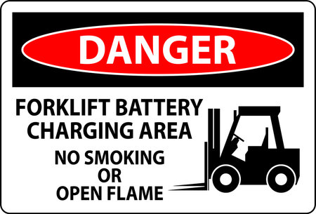 Danger Sign Forklift Battery Charging Area, No Smoking Or Open Flameのイラスト素材