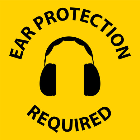 Notice Ear Protection Required Sign on white backgroundのイラスト素材
