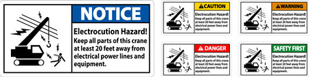 Caution Sign Electrocution Hazard, Keep All Parts Of This Crane At Least 20 Feet Away From Electrical Power Lines And Equipmentのイラスト素材