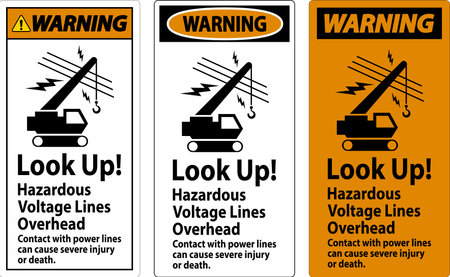 Warning Sign Look Up Hazardous Voltage Lines Overheadのイラスト素材