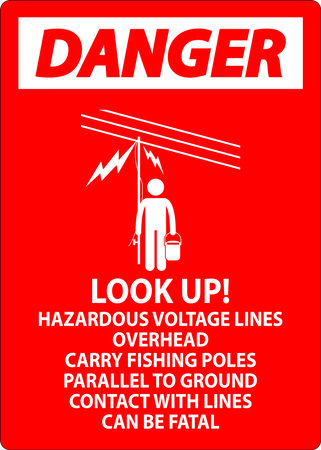 Danger Sign Look Up Hazardous Voltage Lines Overheadのイラスト素材