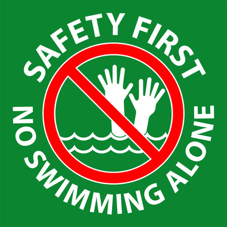 Pool Safety First Sign, No Swimming Aloneのイラスト素材