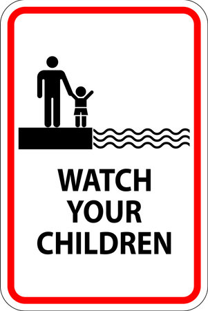 Pool Safety Sign Attention, Watch your Childrenのイラスト素材