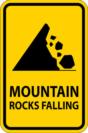 Road Warning Sign, Mountain Rocks Falling Symbolのイラスト素材