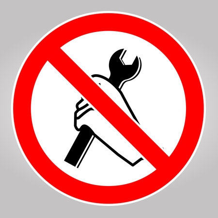 This image features a prohibition symbol with a wrench, indicating restricted access to tools in certain areas. Ideal for safety and warning contexts.のイラスト素材