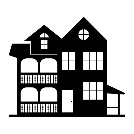 Stylish silhouette of a vintage house design featuring elegant architectural details, ideal for home decor or creative projects.のイラスト素材