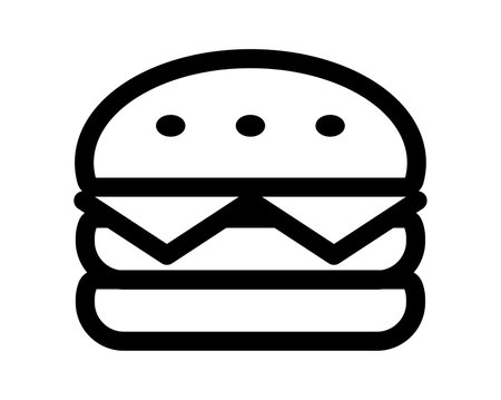 A minimalist outline icon of a delicious hamburger, featuring layers of meat, cheese, and buns. Ideal for culinary-themed projects and food-related media.のイラスト素材