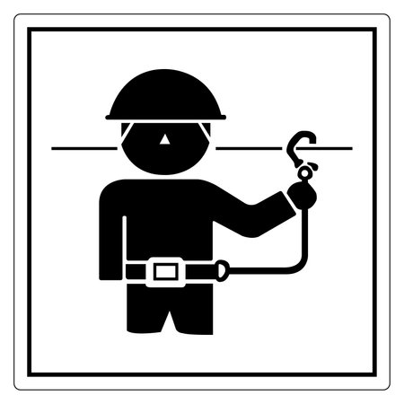 An illustrated icon of a safety worker in a harness holding a hook. Perfect for representing construction safety, industrial work, and manual labor.のイラスト素材