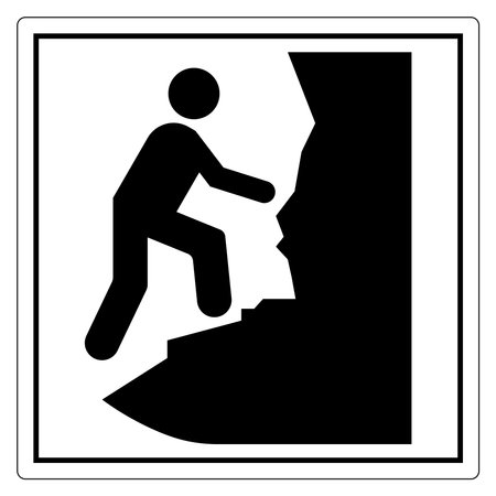Silhouette of Person Climbing Rock Face in Black and White Minimalist Design for Outdoor Adventure and Safety Useのイラスト素材