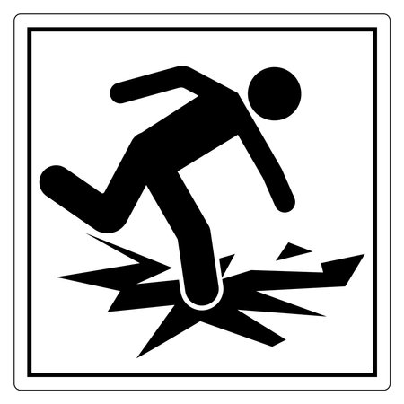 Caution Sign Warning of Slippery Surface with Icon of Person Losing Balance on Cracked Groundのイラスト素材