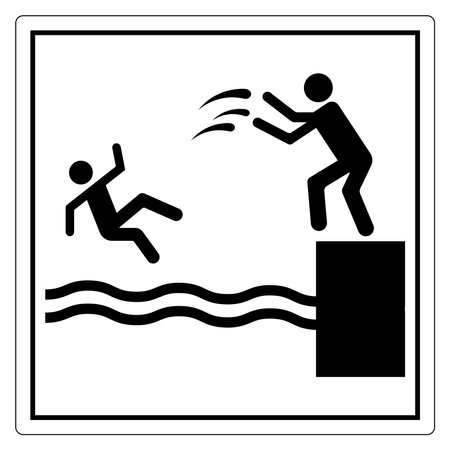 Jumping into Water Safety Sign with Figure Falling and Figure Preparing to Jump from a Platformのイラスト素材