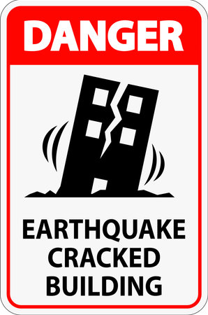 Earthquake Danger Sign with Cracked Buildingのイラスト素材