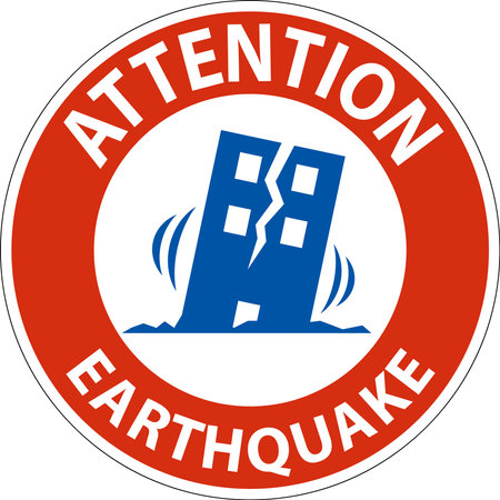 Earthquake Attention Sign with Cracked Buildingのイラスト素材