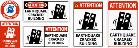 Earthquake Attention Sign with Cracked Buildingのイラスト素材
