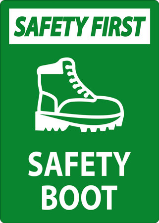 Safety boot sign designed to indicate the importance of wearing protective footwear in industrial or construction settings for safety awareness.のイラスト素材
