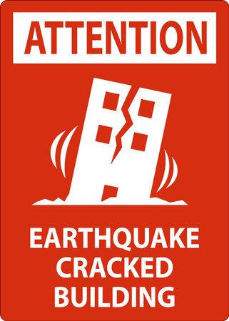 Earthquake Attention Sign with Cracked Buildingのイラスト素材